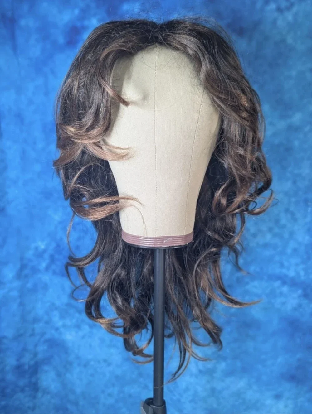 Feathered 70s Synthetic Wig Brunette Adjustable Internal Cap NIB